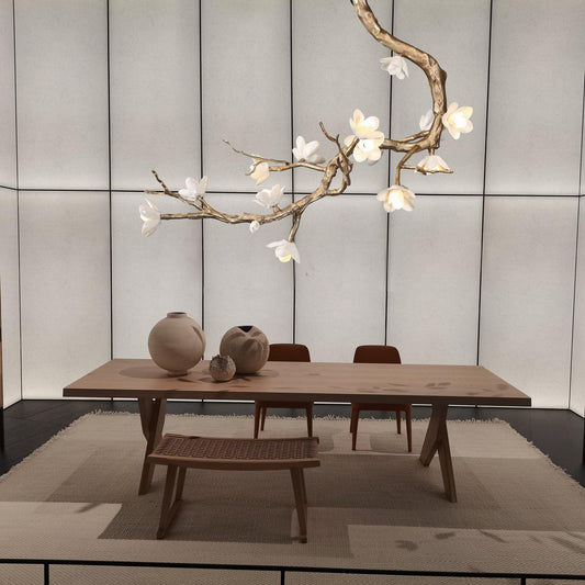 Elegant Brass Flower Branch Chandelier with Adjustable Height & Warm G