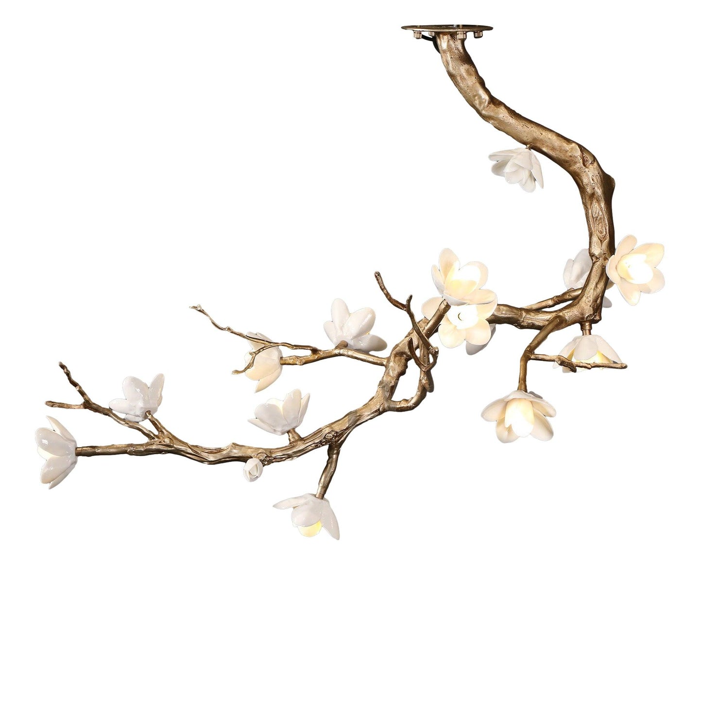 Elegant Brass Flower Branch Chandelier with Adjustable Height & Warm G