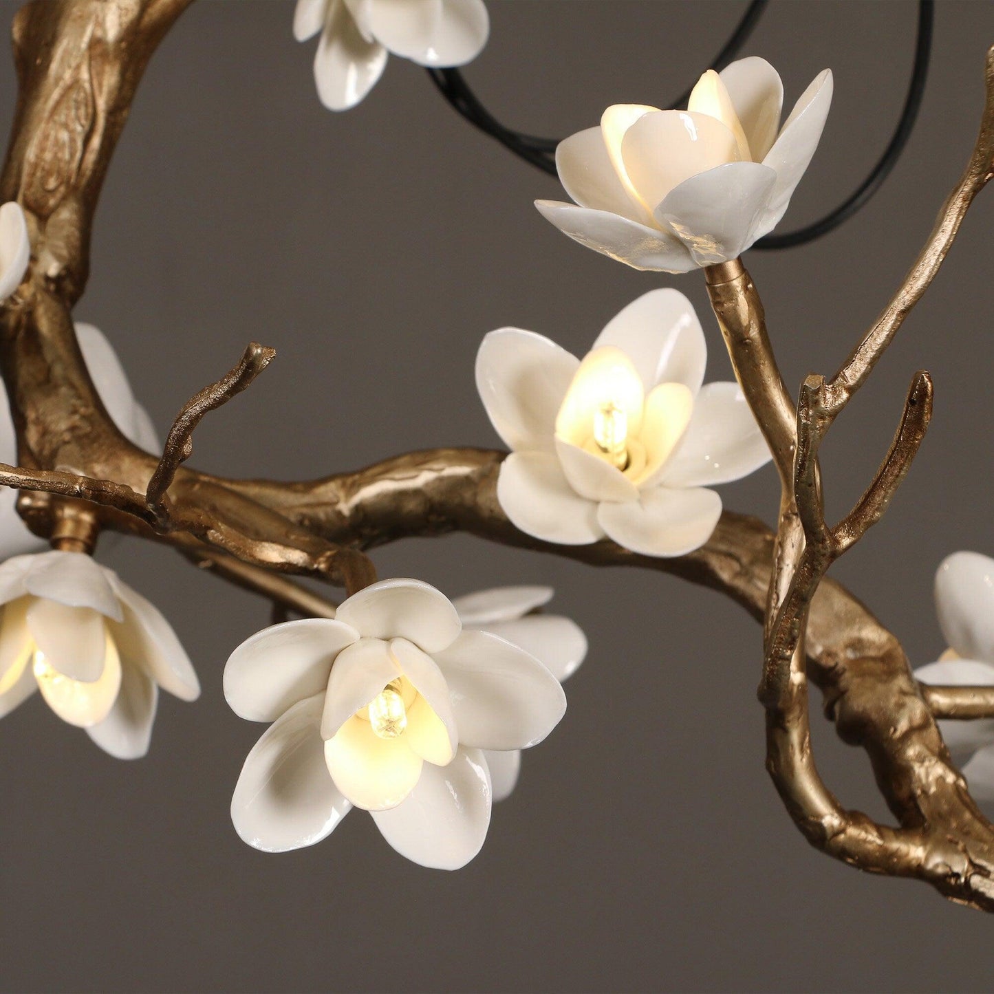 Elegant Brass Flower Branch Chandelier with Adjustable Height & Warm G