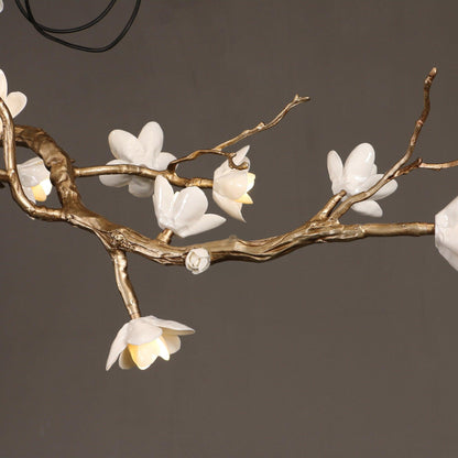 Elegant Brass Flower Branch Chandelier with Adjustable Height & Warm G