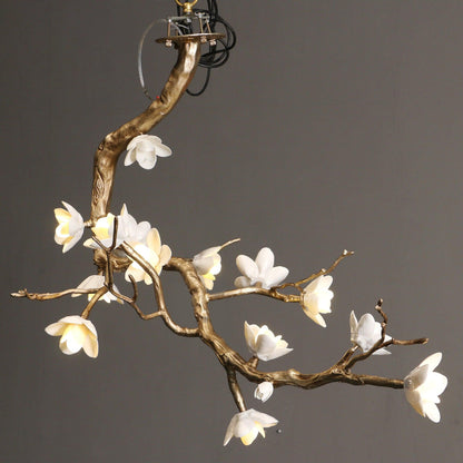Elegant Brass Flower Branch Chandelier with Adjustable Height & Warm G