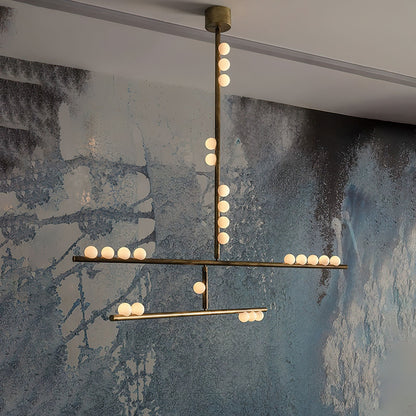 Elegant Brass Glass Drop Chandelier with Adjustable Height & LED Compa