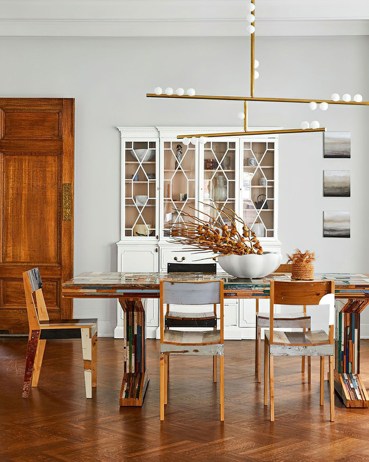 Elegant Brass Glass Drop Chandelier with Adjustable Height & LED Compa