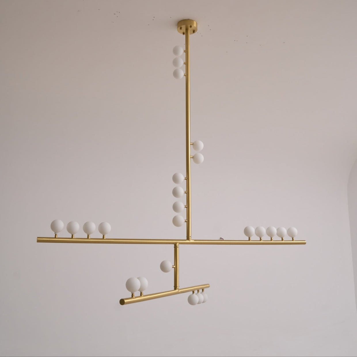Elegant Brass Glass Drop Chandelier with Adjustable Height & LED Compa