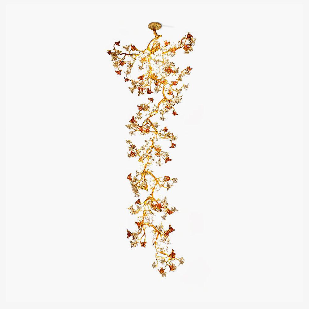 Elegant Brass Maple Branch Chandelier with Adjustable Height & LED Com
