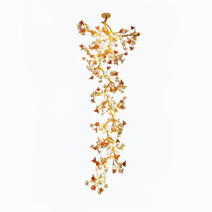 Elegant Brass Maple Branch Chandelier with Adjustable Height & LED Com