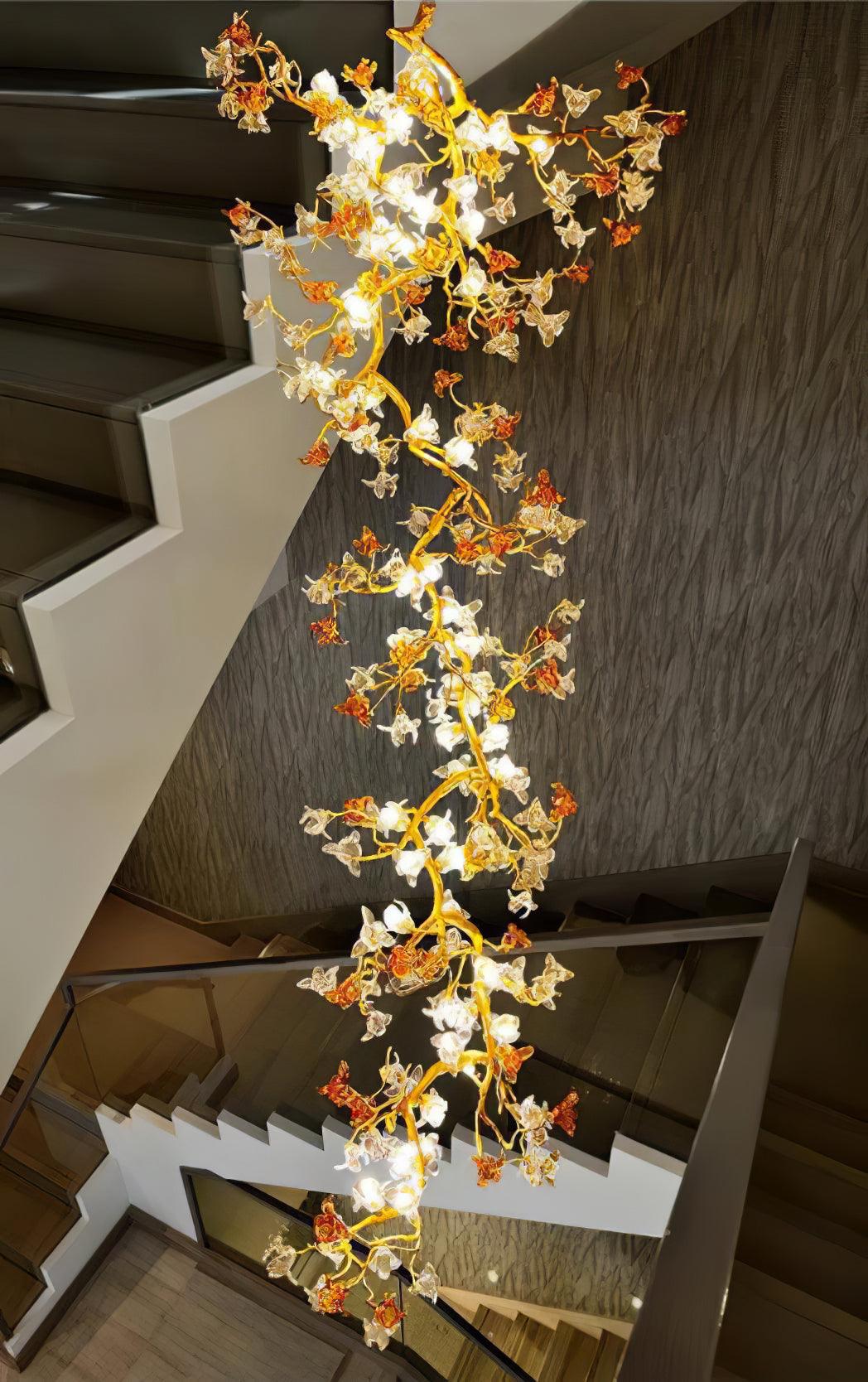 Elegant Brass Maple Branch Chandelier with Adjustable Height & LED Com