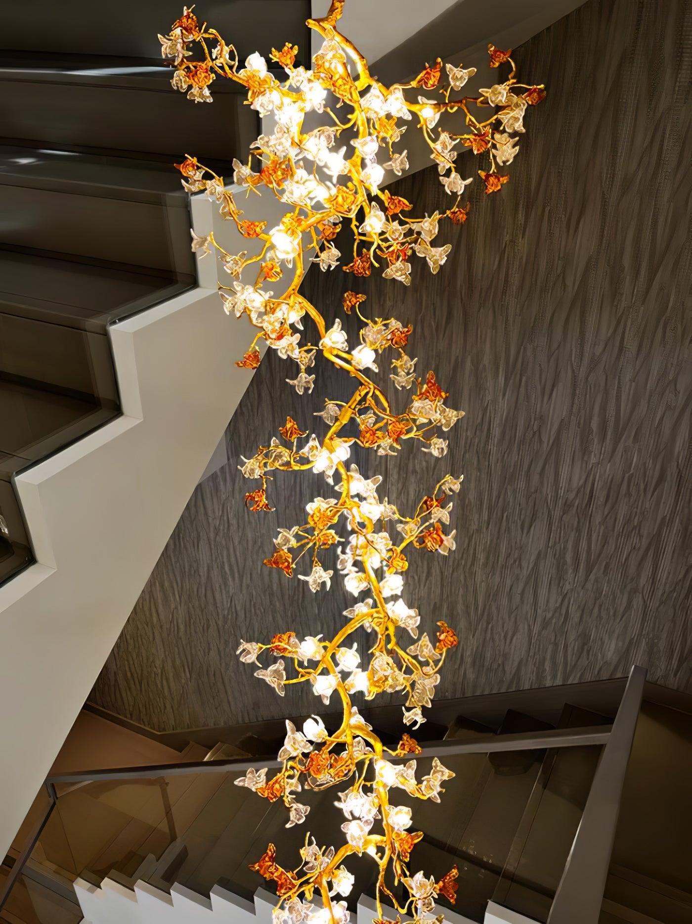 Elegant Brass Maple Branch Chandelier with Adjustable Height & LED Com
