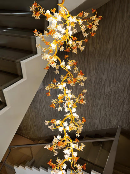 Elegant Brass Maple Branch Chandelier with Adjustable Height & LED Com
