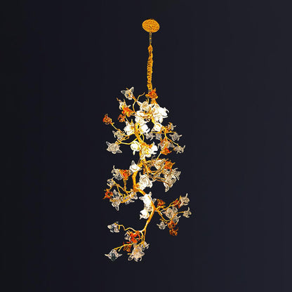 Elegant Brass Maple Branch Chandelier with Adjustable Height & LED Com