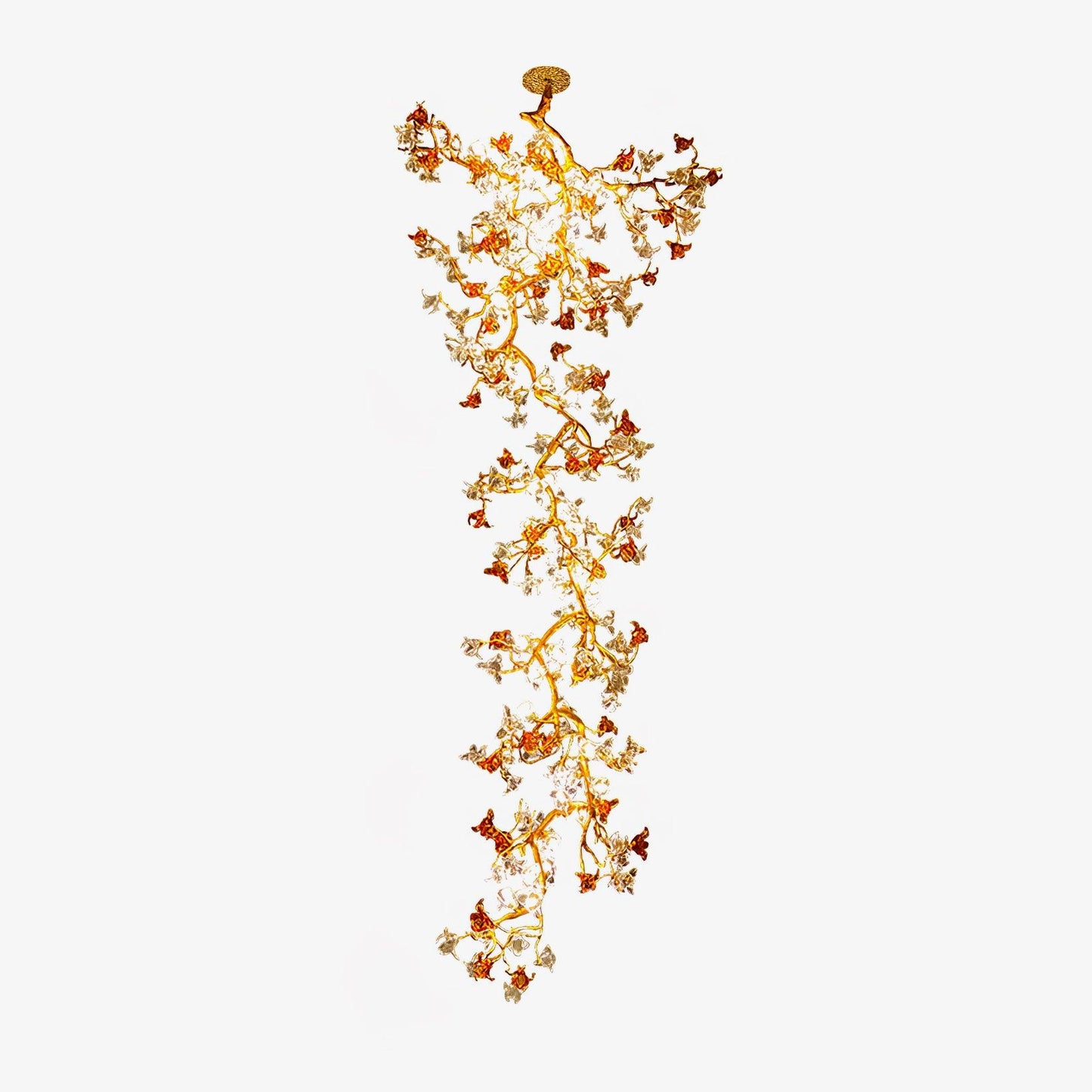 Elegant Brass Maple Branch Chandelier with Adjustable Height & LED Com