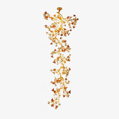 Elegant Brass Maple Branch Chandelier with Adjustable Height & LED Com
