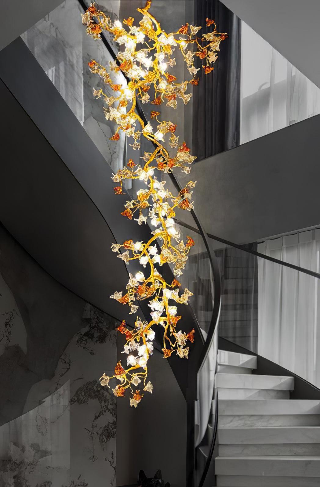 Elegant Brass Maple Branch Chandelier with Adjustable Height & LED Com