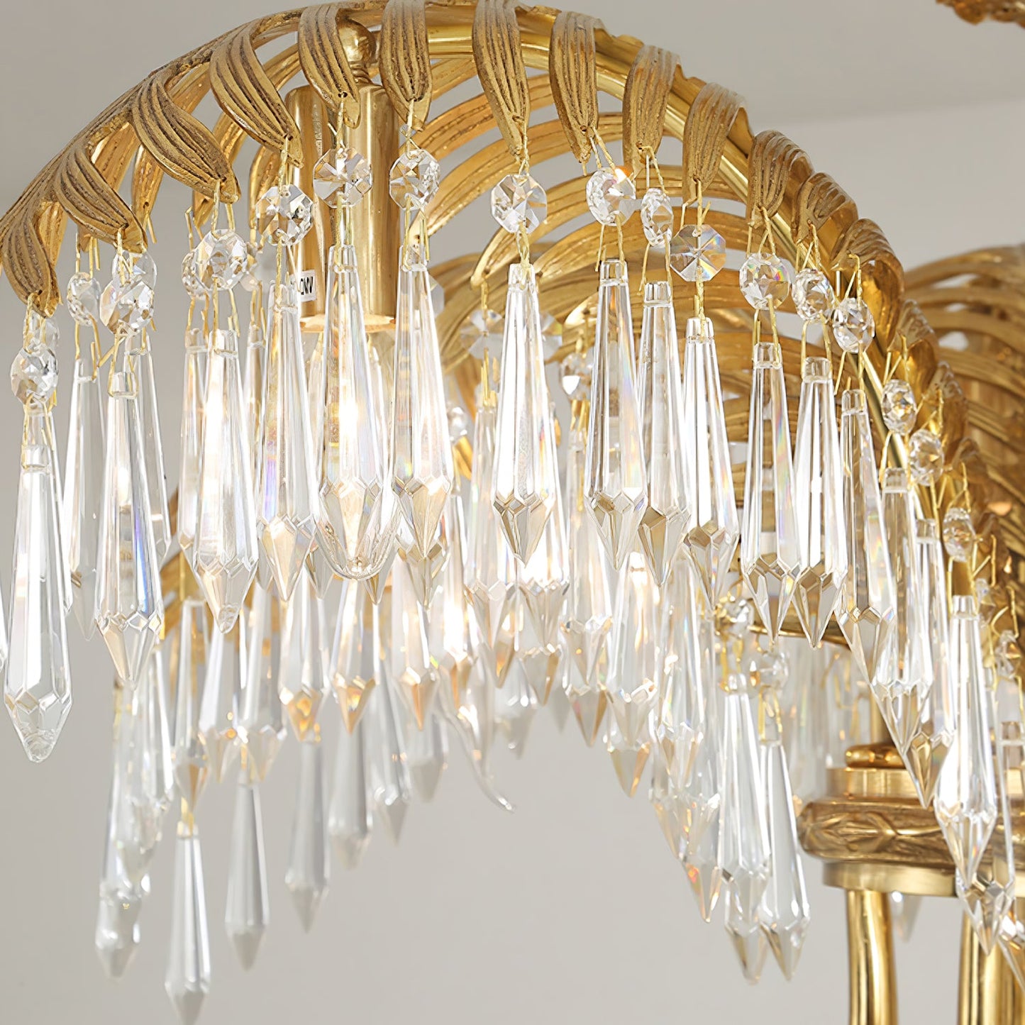 Elegant Brass Palm Leaf Crystal Chandelier with Adjustable Height & Di