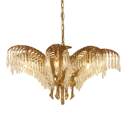 Elegant Brass Palm Leaf Crystal Chandelier with Adjustable Height & Di