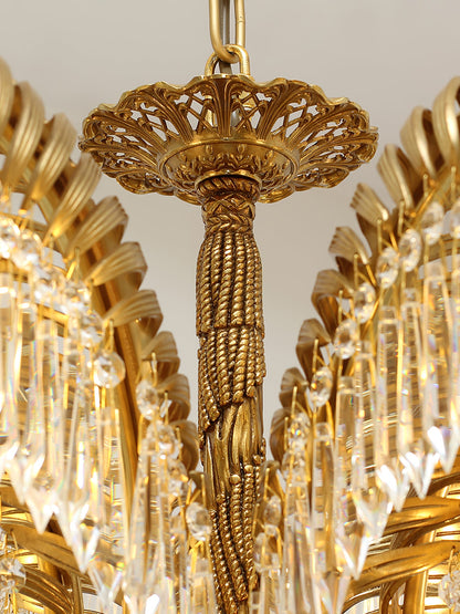Elegant Brass Palm Leaf Crystal Chandelier with Adjustable Height & Di