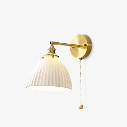 Brass Pleated Ceramic Wall Lamp - Elegant Design with Adjustable Light