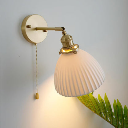 Brass Pleated Ceramic Wall Lamp - Elegant Design with Adjustable Light