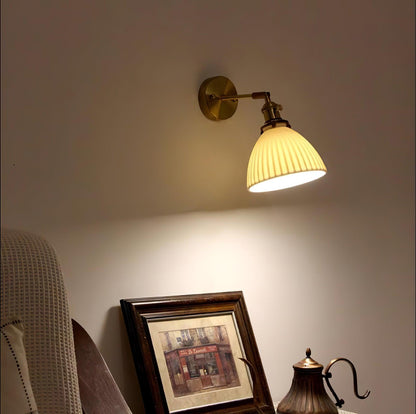 Brass Pleated Ceramic Wall Lamp - Elegant Design with Adjustable Light