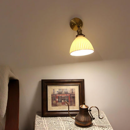 Brass Pleated Ceramic Wall Lamp - Elegant Design with Adjustable Light