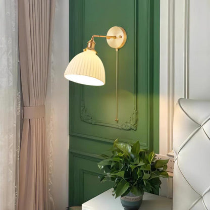 Brass Pleated Ceramic Wall Lamp - Elegant Design with Adjustable Light