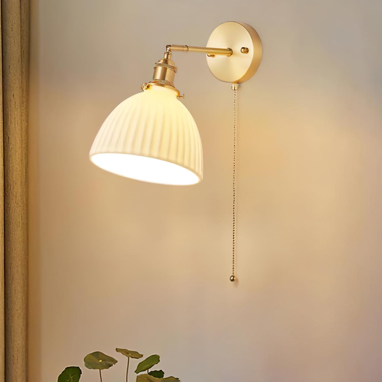 Brass Pleated Ceramic Wall Lamp - Elegant Design with Adjustable Light