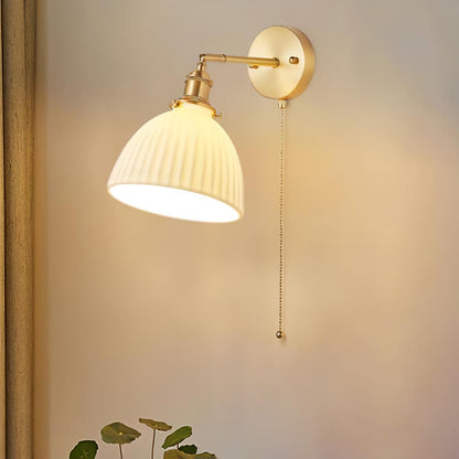 Brass Pleated Ceramic Wall Lamp - Elegant Design with Adjustable Light