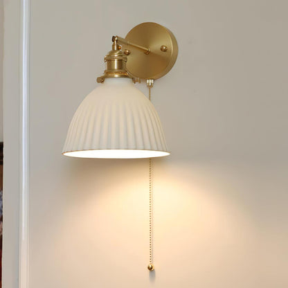 Brass Pleated Ceramic Wall Lamp - Elegant Design with Adjustable Light