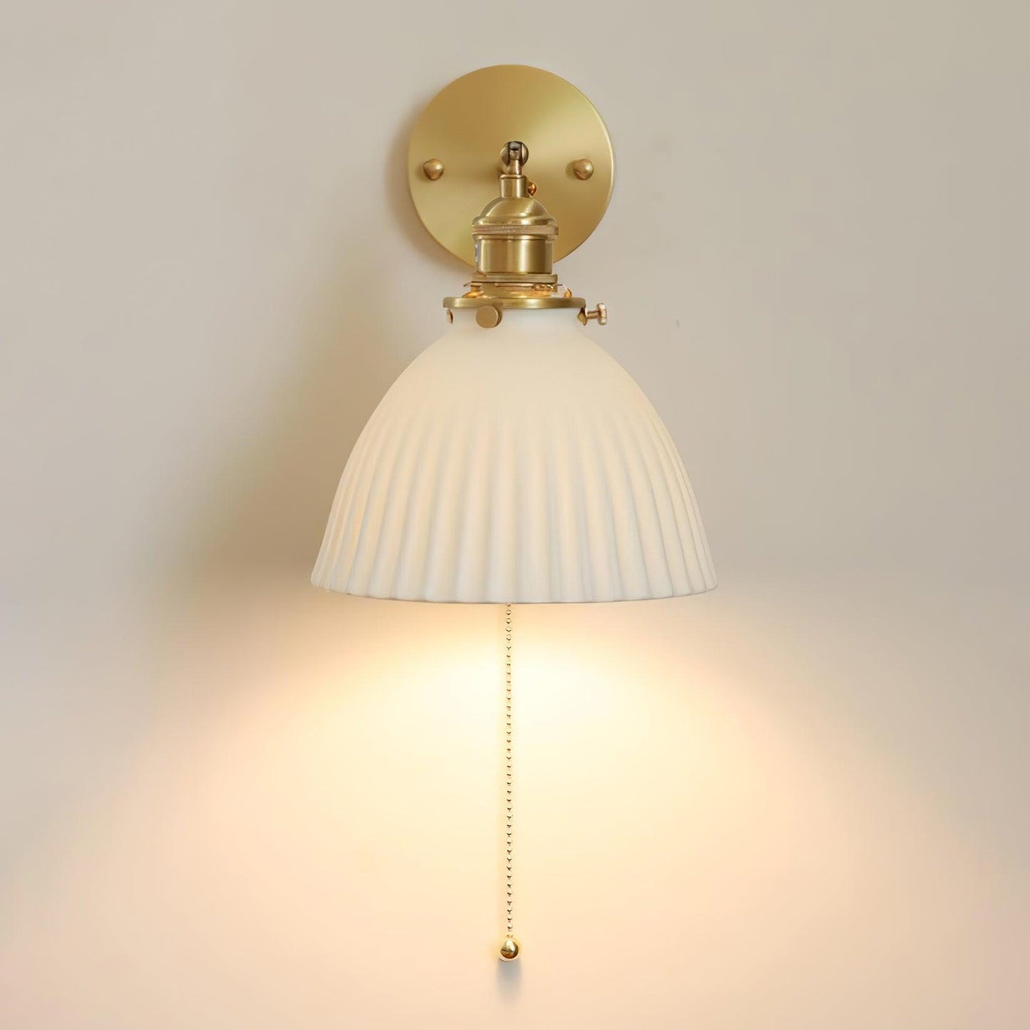 Brass Pleated Ceramic Wall Lamp - Elegant Design with Adjustable Light