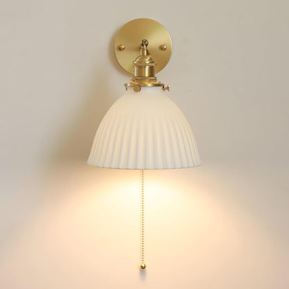 Brass Pleated Ceramic Wall Lamp - Elegant Design with Adjustable Light