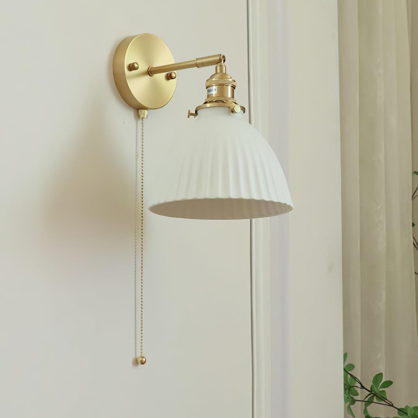 Brass Pleated Ceramic Wall Lamp - Elegant Design with Adjustable Light