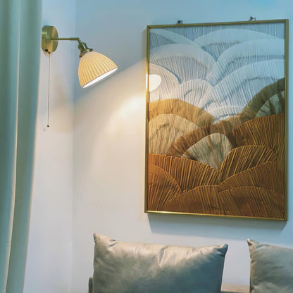 Brass Pleated Ceramic Wall Lamp - Elegant Design with Adjustable Light