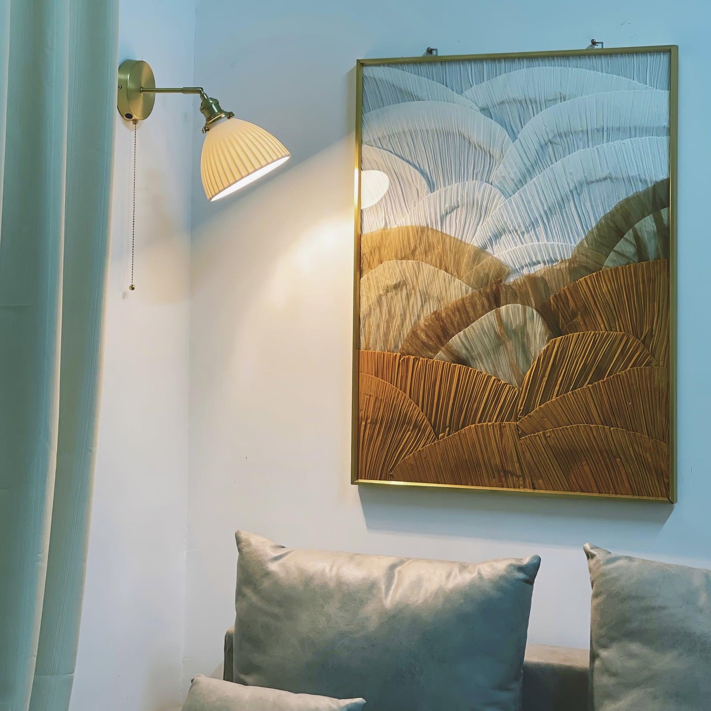 Brass Pleated Ceramic Wall Lamp - Elegant Design with Adjustable Light