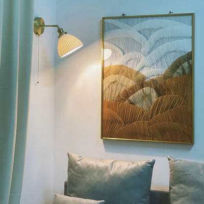 Brass Pleated Ceramic Wall Lamp - Elegant Design with Adjustable Light