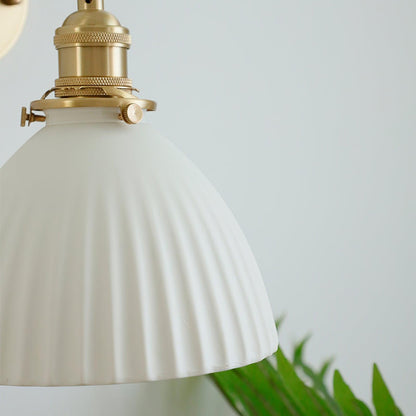 Brass Pleated Ceramic Wall Lamp - Elegant Design with Adjustable Light