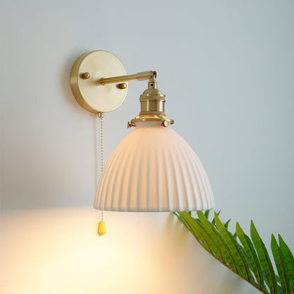 Brass Pleated Ceramic Wall Lamp - Elegant Design with Adjustable Light