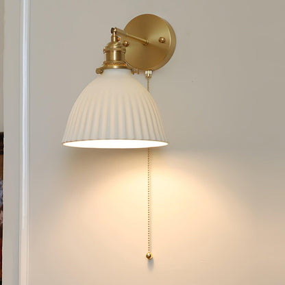 Brass Pleated Ceramic Wall Lamp - Elegant Design with Adjustable Light