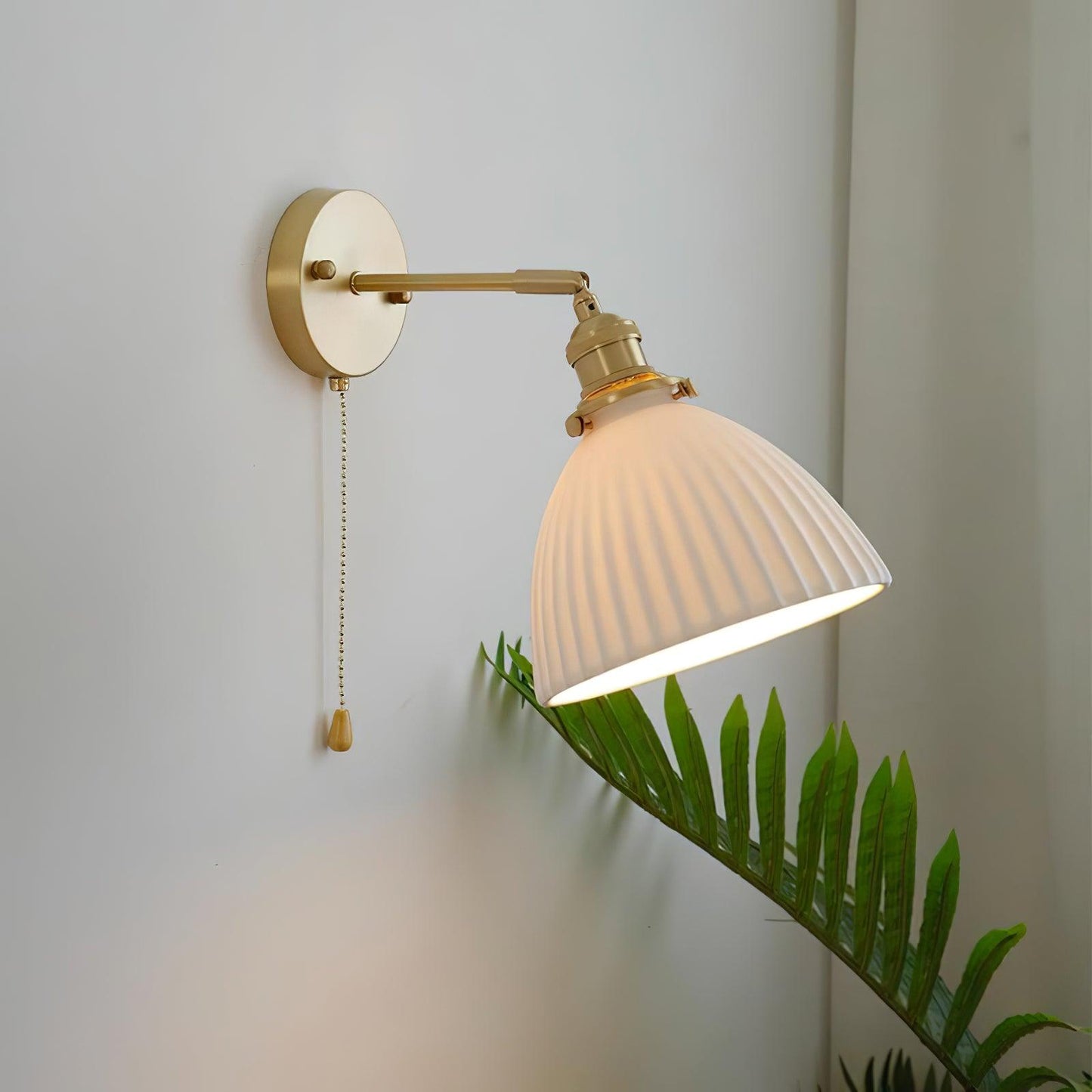 Brass Pleated Ceramic Wall Lamp - Elegant Design with Adjustable Light