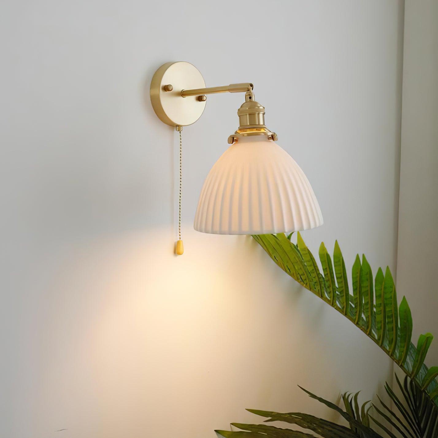 Brass Pleated Ceramic Wall Lamp - Elegant Design with Adjustable Light