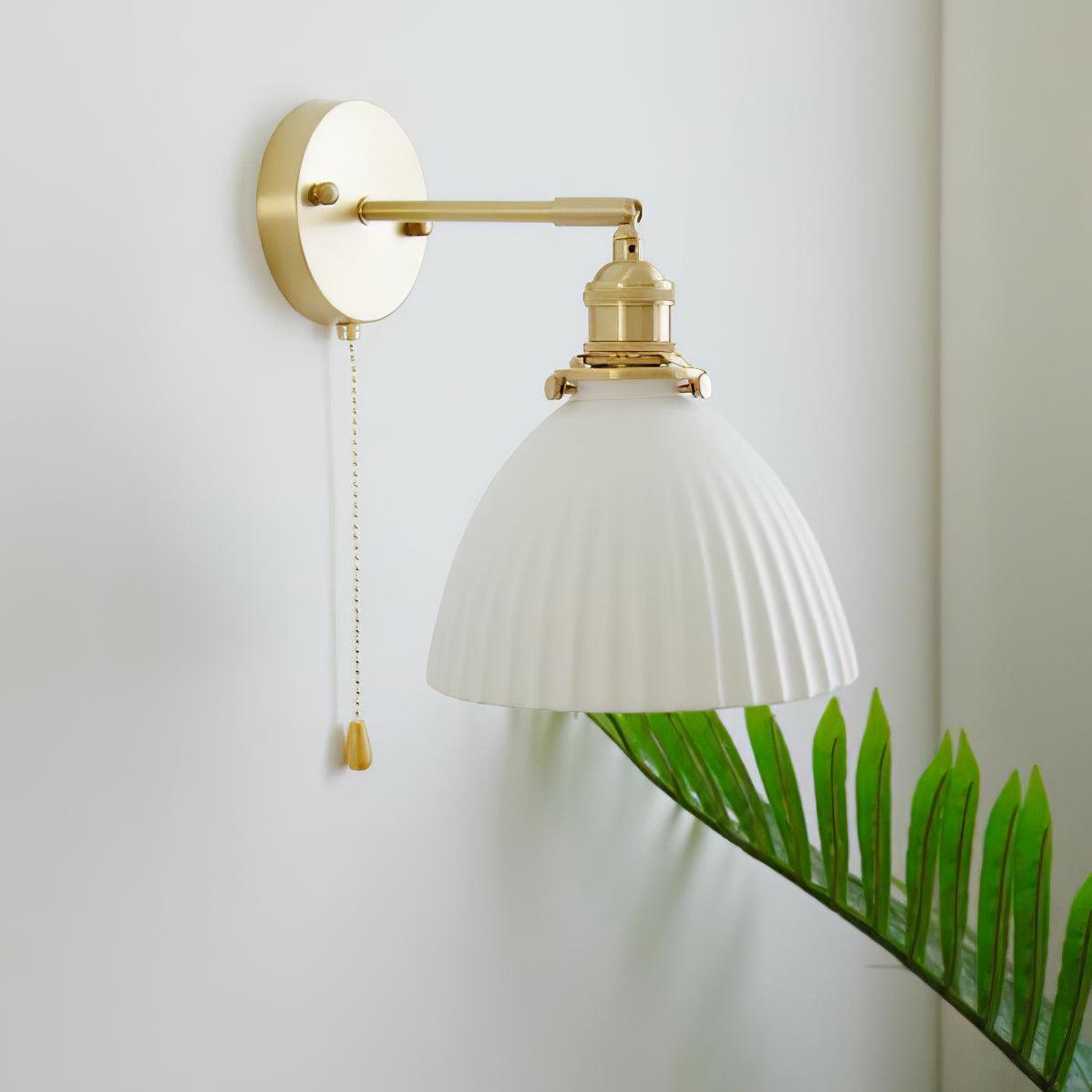 Brass Pleated Ceramic Wall Lamp - Elegant Design with Adjustable Light