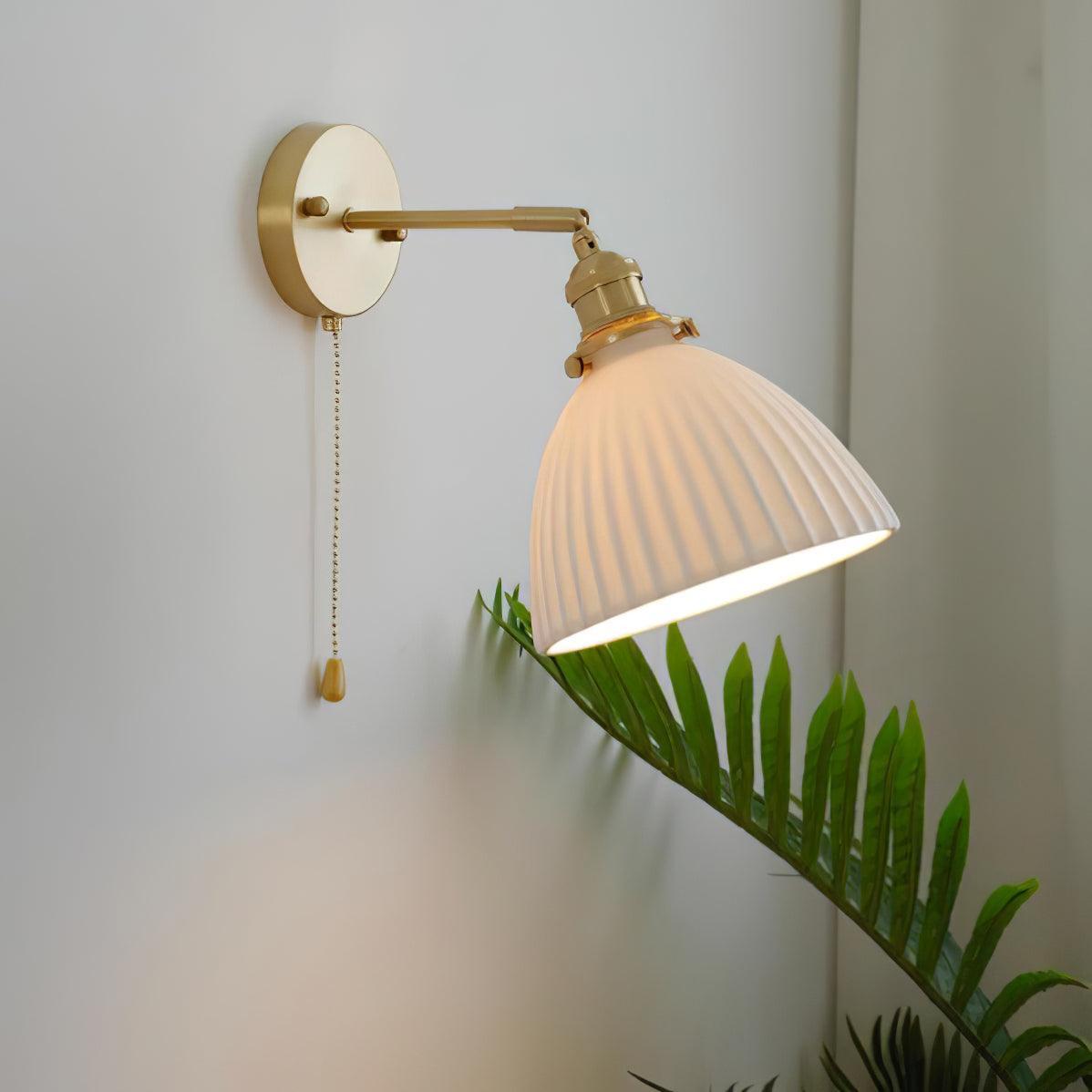 Brass Pleated Ceramic Wall Lamp - Elegant Design with Adjustable Light