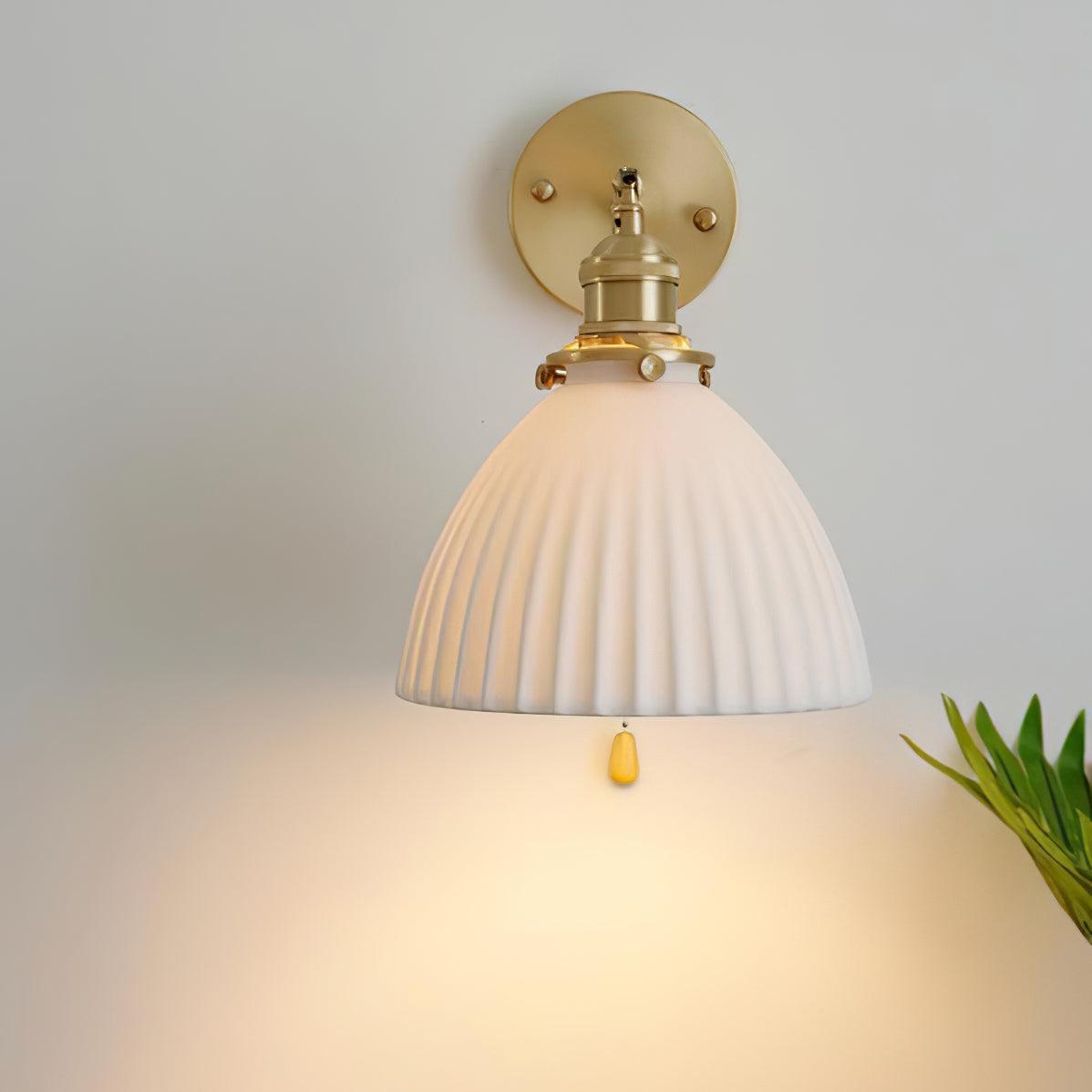 Brass Pleated Ceramic Wall Lamp - Elegant Design with Adjustable Light
