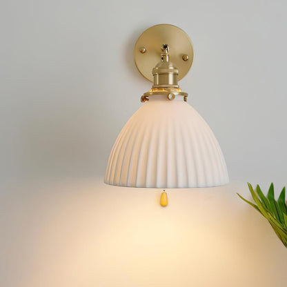 Brass Pleated Ceramic Wall Lamp - Elegant Design with Adjustable Light