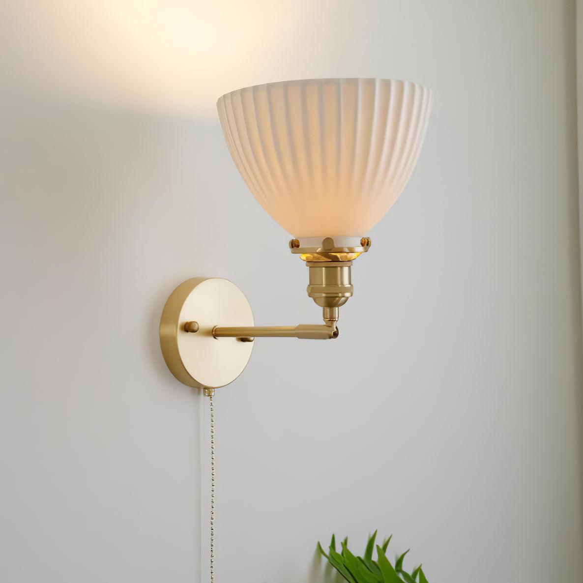 Brass Pleated Ceramic Wall Lamp - Elegant Design with Adjustable Light