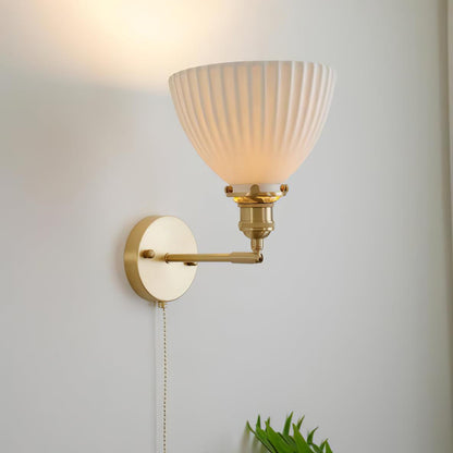 Brass Pleated Ceramic Wall Lamp - Elegant Design with Adjustable Light