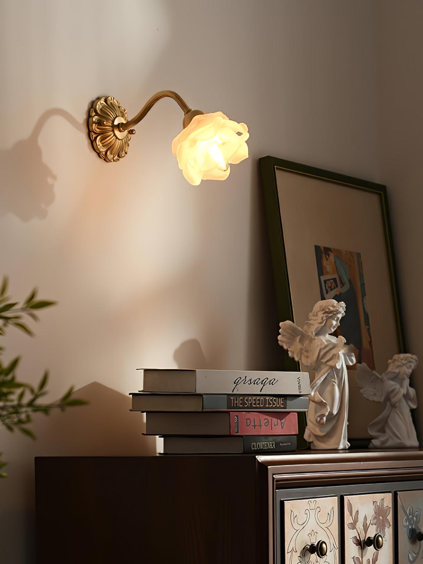 Brass Rose Wall Light - Elegant Design with Adjustable Brightness