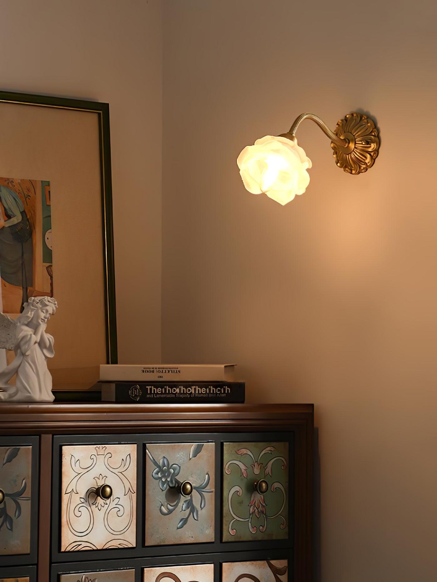 Brass Rose Wall Light - Elegant Design with Adjustable Brightness
