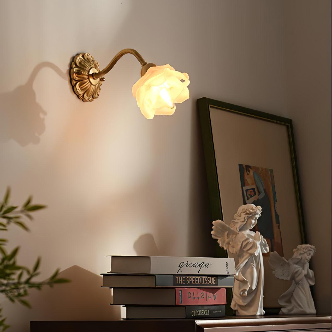 Brass Rose Wall Light - Elegant Design with Adjustable Brightness