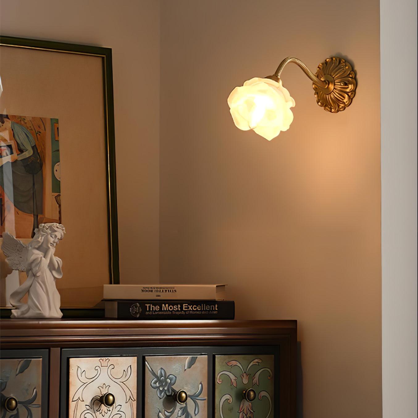 Brass Rose Wall Light - Elegant Design with Adjustable Brightness