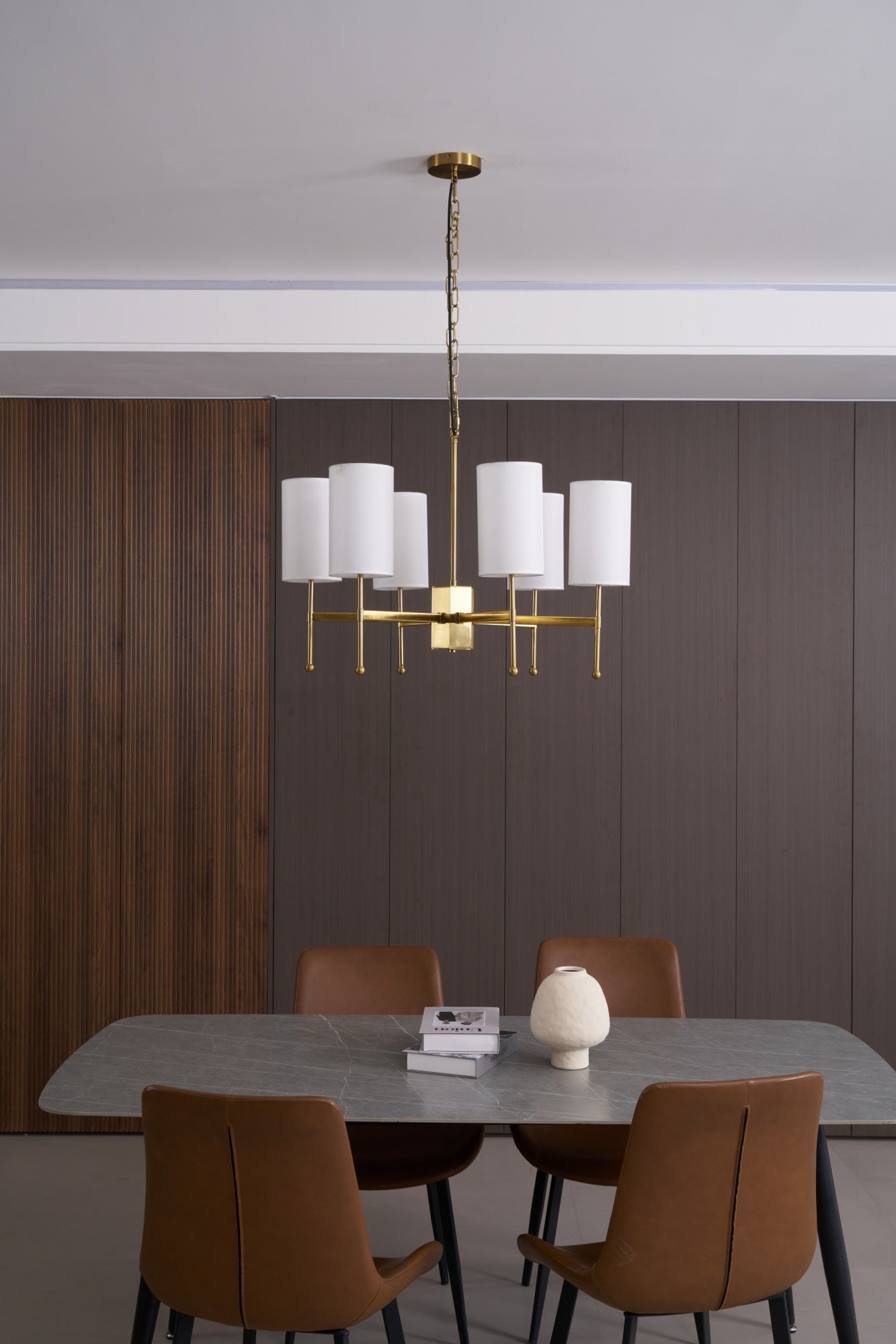 Brass Chandelier with Adjustable Height and Elegant Crystal Accents